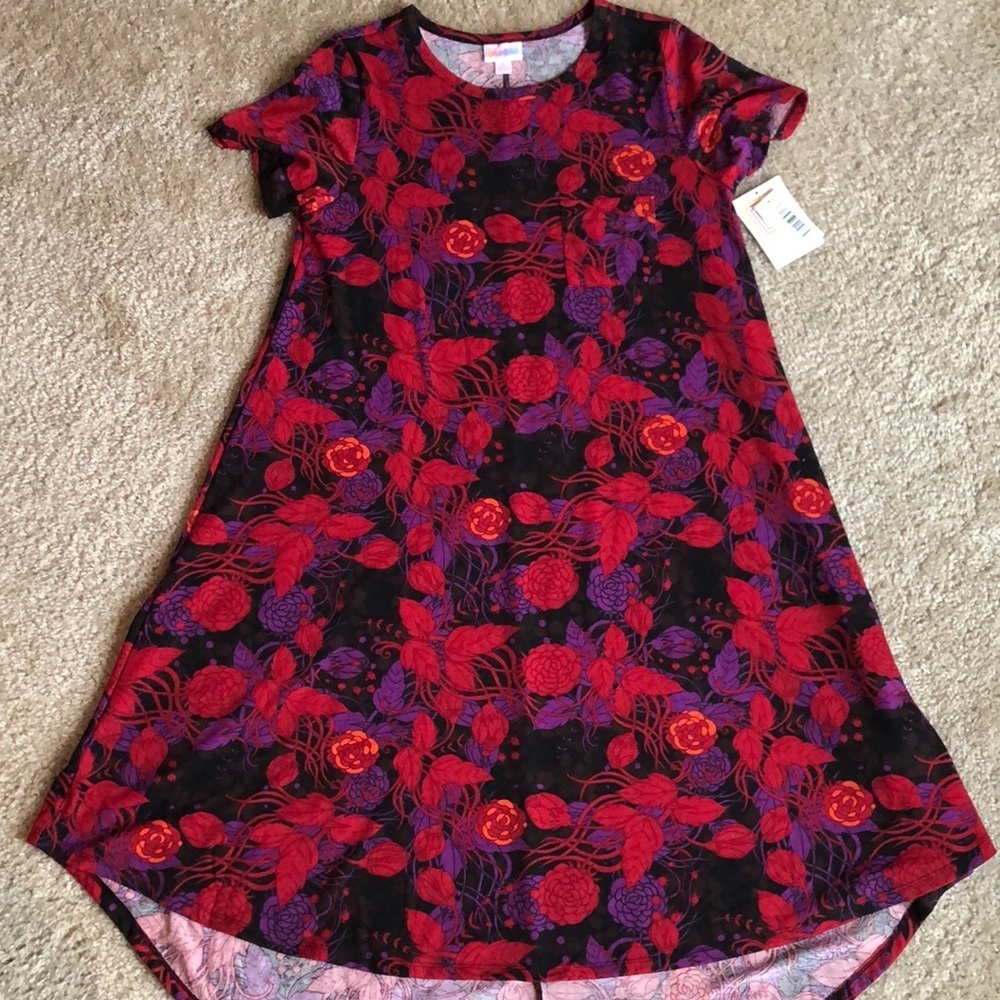 LuLaRoe Carly swing dress high low floral size small red black purple short